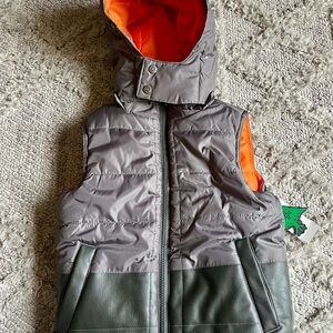 New LRG Gray and Orange Hooded Vest Boys 4T